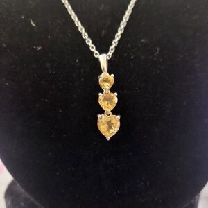 Brazilian Citrine Sterling Sterling Silver 3 Heart Pendant Necklace